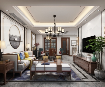 New Chinese Style A Living Room-ID:899112933