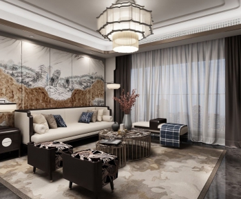 New Chinese Style A Living Room-ID:596626424