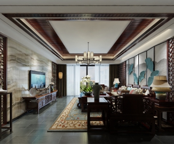 New Chinese Style A Living Room-ID:627163537