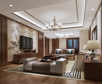 New Chinese Style A Living Room-ID:601536541