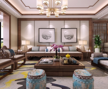 New Chinese Style A Living Room-ID:661530793