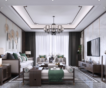 New Chinese Style A Living Room-ID:962991192