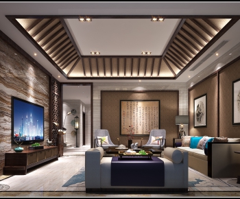 New Chinese Style A Living Room-ID:608252923