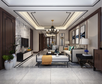 New Chinese Style A Living Room-ID:955558499