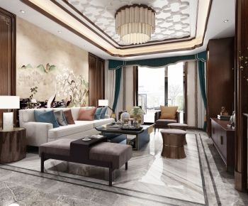 New Chinese Style A Living Room-ID:597651824