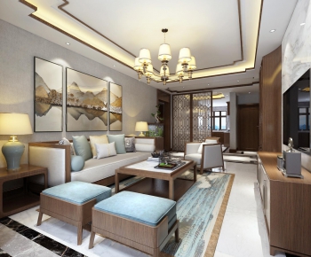 New Chinese Style A Living Room-ID:632966392