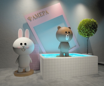 现代网红可爱小熊兔子雕塑-ID:158288432