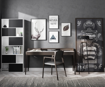 Nordic Style Computer Desk And Chair-ID:807892979