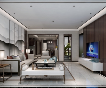 New Chinese Style A Living Room-ID:745320723