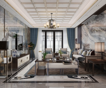 New Chinese Style A Living Room-ID:663262899