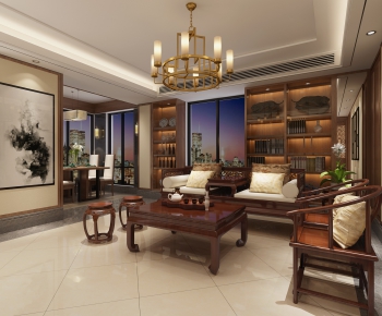 New Chinese Style A Living Room-ID:130258261