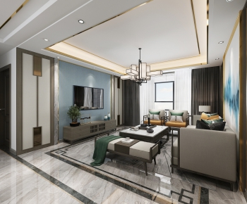 New Chinese Style A Living Room-ID:145341836