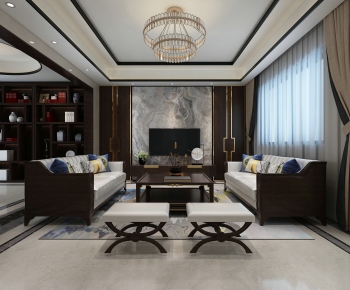 New Chinese Style A Living Room-ID:882293171