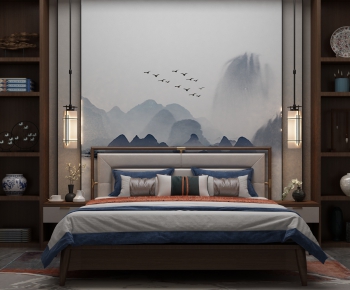 New Chinese Style Double Bed-ID:896740443