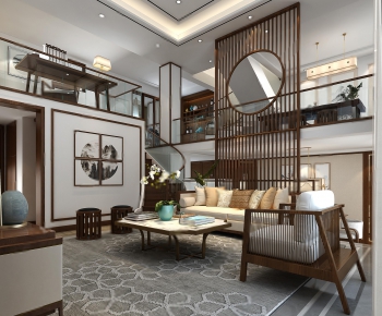 New Chinese Style A Living Room-ID:105696356