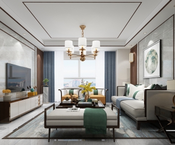 New Chinese Style A Living Room-ID:735503666