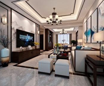 New Chinese Style A Living Room-ID:971544379