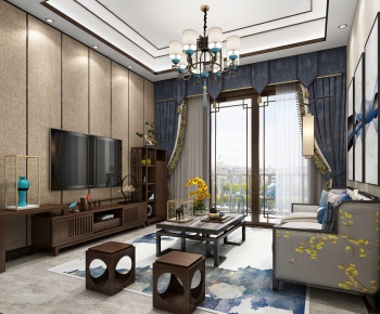 New Chinese Style A Living Room-ID:100681483