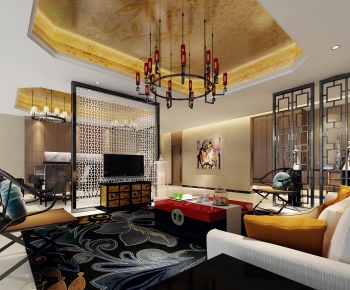 New Chinese Style A Living Room-ID:745612982