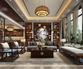New Chinese Style A Living Room-ID:663141576