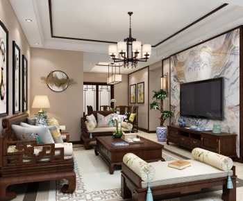 New Chinese Style A Living Room-ID:692602262