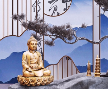 新中式佛祖禅定雕塑坐像摆件-ID:481243541