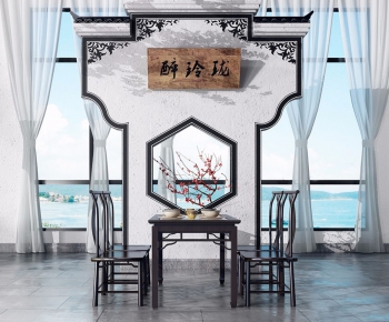 新中式餐桌椅马头背景墙-ID:343361289