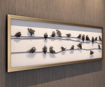现代立体鸟群挂画新中式3D模型