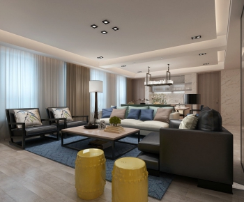 Modern New Chinese Style A Living Room-ID:923666858