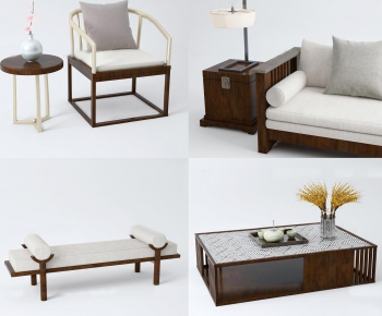 新中式组合沙发休闲椅茶几脚凳-ID:546853543
