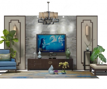 New Chinese Style TV Wall-ID:905512243