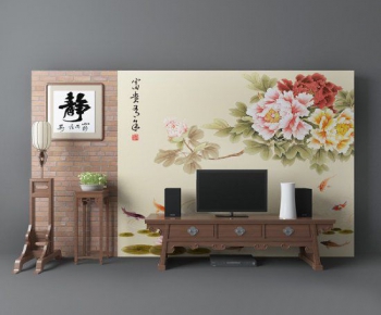 New Chinese Style TV Wall-ID:772053568