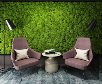 现代休闲椅绿苔植物墙-ID:152300465