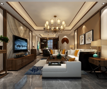 New Chinese Style A Living Room-ID:300990912