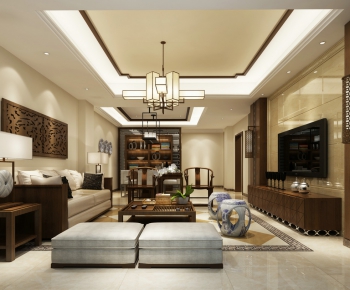 New Chinese Style A Living Room-ID:520857771