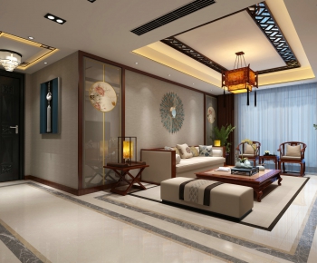 New Chinese Style A Living Room-ID:883252329