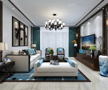 New Chinese Style A Living Room-ID:197391156