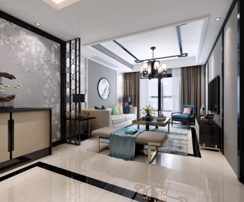 New Chinese Style A Living Room-ID:342679641