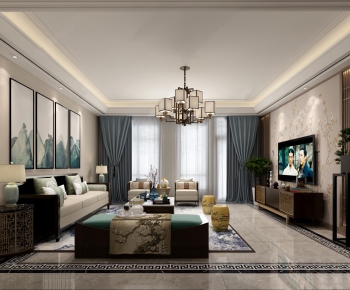New Chinese Style A Living Room-ID:748611859