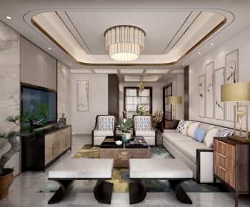 New Chinese Style A Living Room-ID:653880588
