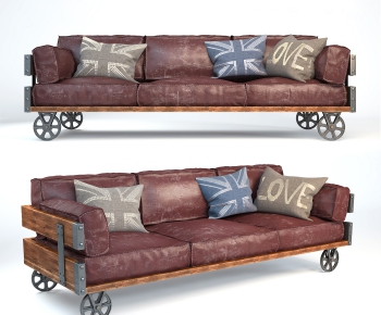 American Style LOFT Industrial Style Three-seat Sofa-ID:539573768