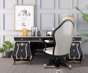 European Style Computer Desk And Chair-ID:457731554