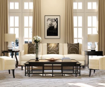 现代美式客厅三人沙发茶几-ID:440389393