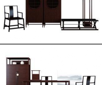 新中式书桌椅装饰柜-ID:477701451