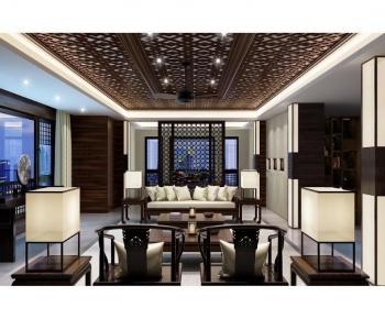 New Chinese Style A Living Room-ID:993792518
