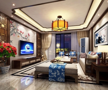 Modern New Chinese Style A Living Room-ID:486751646