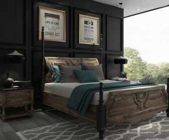 American Style Country Style Double Bed-ID:662723673