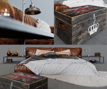 Modern Industrial Style Double Bed-ID:810275931