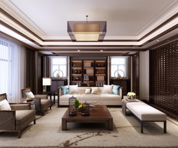 New Chinese Style A Living Room-ID:957683144