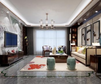 New Chinese Style A Living Room-ID:731648952